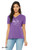 Cute winged cat graphic tee night sky theme on women's purple v neck tee.