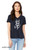 Women's v neck reluctant king t shirt minimalist fantasy character with crown and sword graphic tee. Navy.
