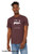 Man wearing heather maroon funny calm cats t shirt person with box of cats on head minimalist graphic tee.