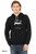 Man wearing black funny calm cats hoodie. Person with box of cats on head minimalist graphic tee.