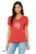 Time to Hide in the Garden monster t-shirt with hidden creature among flowers. Red women's v neck style.