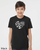 Heart shaped design made of battling monster characters. Youth  tee black.