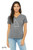 Women's v neck grey Only Good Vibes monster t-shirt with minimalist triangle creature illustration.
