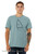 Blue lagoon Only Good Vibes monster t-shirt with minimalist triangle creature illustration.
