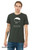 Model wearing  image of simple hand-drawn character illustration with humorous existential phrase on heather forest tee.