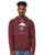 Minimalist cartoon person with text “bad case of the human condition” printed on maroon graphic hoodie.