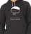 Close-up of simple hand-drawn character illustration with humorous existential phrase on charcoal hoodie.
