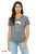 Model wearing grey funny philosophy graphic t-shirt that says “bad case of the human condition.” on Bella Canvas women's relaxed v neck.