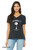 Cartoon monster with text “I Think Therefore I Am – slightly anxious and alarmed” printed on charcoal women's relaxed v neck.