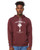 White cartoon monster with text “I Think Therefore I Am – slightly anxious and alarmed” printed on maroon hoodie.