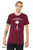 Model wearing philosophical monster illustration inspired by Descartes with humorous existential quote on maroon tee.