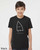 Black Only Good Vibes monster youth t-shirt with minimalist triangle creature illustration.