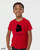 Boy in red screen printed funny black cat anxiety t-shirt that says Let Me Check My Nap Schedule 