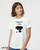 girl in white screen printed whimsical Existential Crisis Cure cute dog with baseball graphic t-shirt