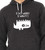 Close-up of spiky cartoon monster illustration with humorous polite rebellion quote on charcoal hoodie.