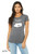 Model wearing  spiky cartoon monster illustration with humorous not so polite rebellion quote on grey women's fitted tee.