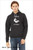 Man wearing quirky animal humor shirt i speak chicken design on charcoal hoodie.