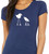 Close up of woman wearing minimalist two birds t shirt parent and baby bird simple graphic design.