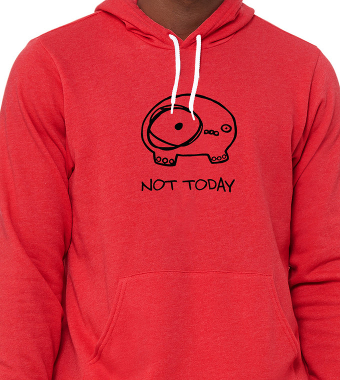Close up of funny procrastination hoodie cute blob animal design.