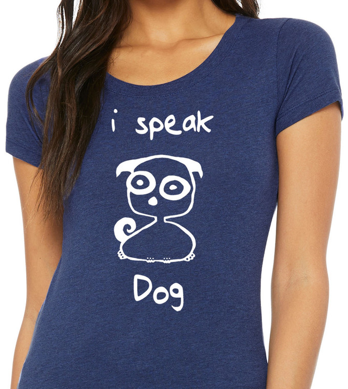 Close-up of cartoon dog illustration with the phrase I Speak Dog
