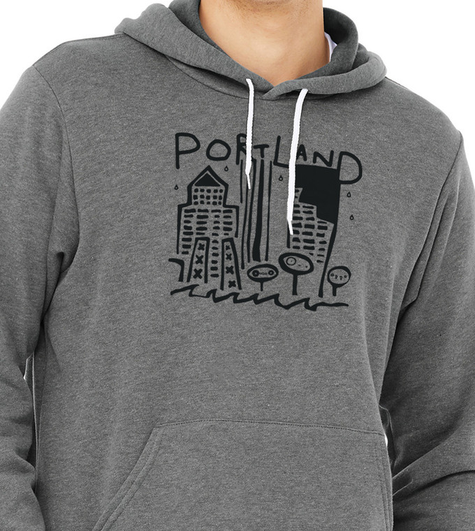 Close up of pdx Oregon shirt minimalist skyline design hoodie.