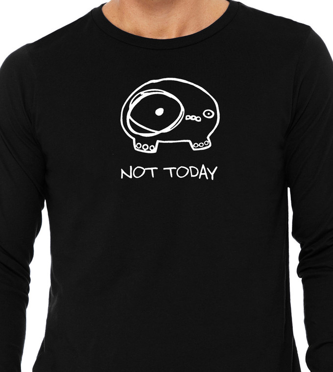 Close up of funny procrastination shirt cute blob animal design.