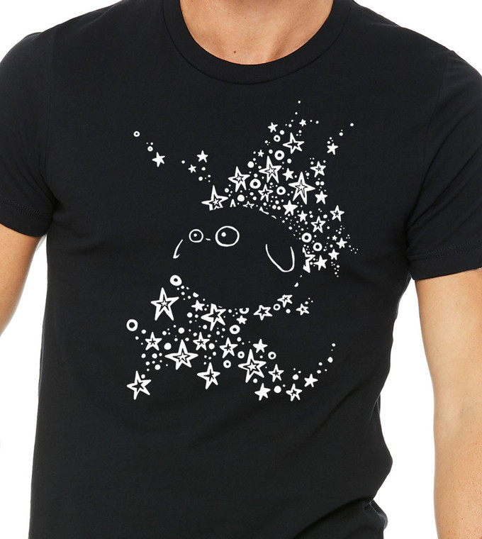 Close up of ghost star t shirt minimalist star pattern forming hidden creature night sky graphic tee.