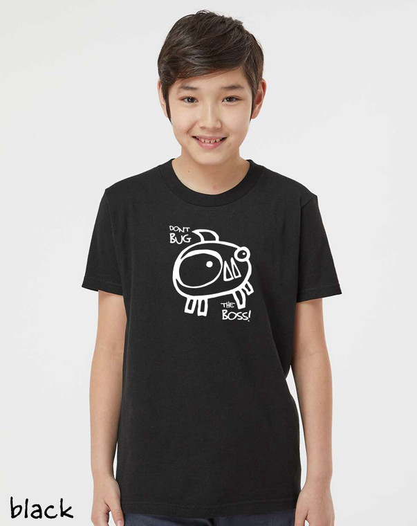 Don't bug the boss youth t shirt funny work humor bug pun graphic tee black.