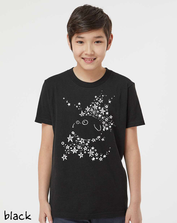 Ghost star youth t shirt minimalist star pattern forming hidden creature night sky graphic tee black.