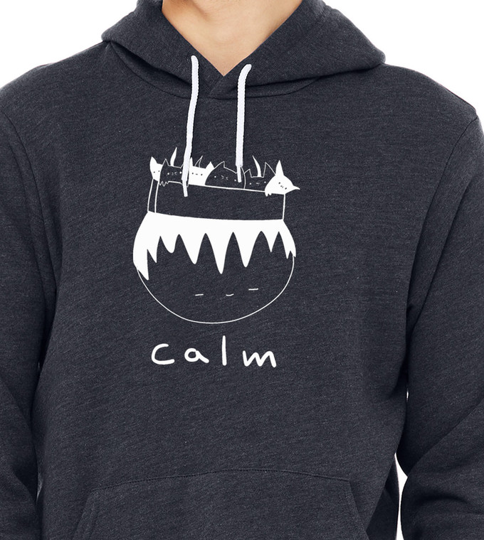 Close up of funny calm cats hoodie person with box of cats on head minimalist graphic hoodie.
