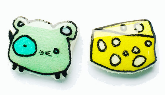 handmade mouse earrings tiny animal stud earrings cheese design small quirky jewelry portland handmade