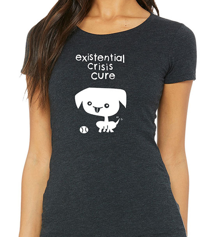 Close up of model wearing cute dog existential crisis cure t-shirt