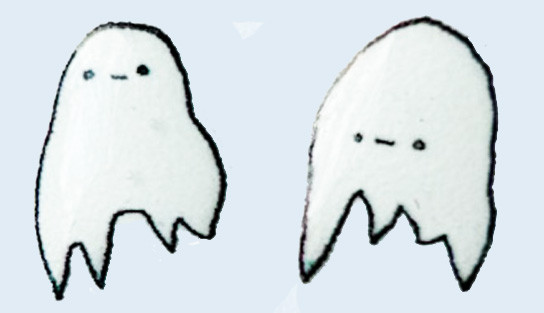 Handmade ghost earrings tiny blue halloween stud earrings cute spooky jewelry portland handmade.