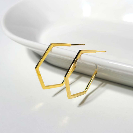 925 Silver Hexagonal Half Ring Earring   925 Silver Hexagonal Half Ring Earring