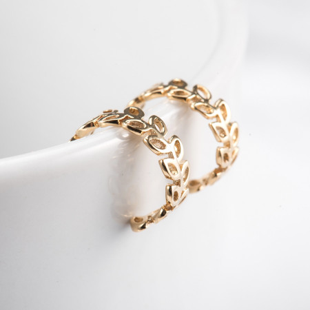 925 Silver Leaf Half Ring Ring Earrings   925 Silver Leaf Half Ring Ring Earrings