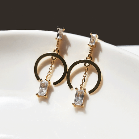 925 Silver Square Cubic Half Moon Drop Earrings 925 Silver Square Cubic Half Moon Drop Earrings