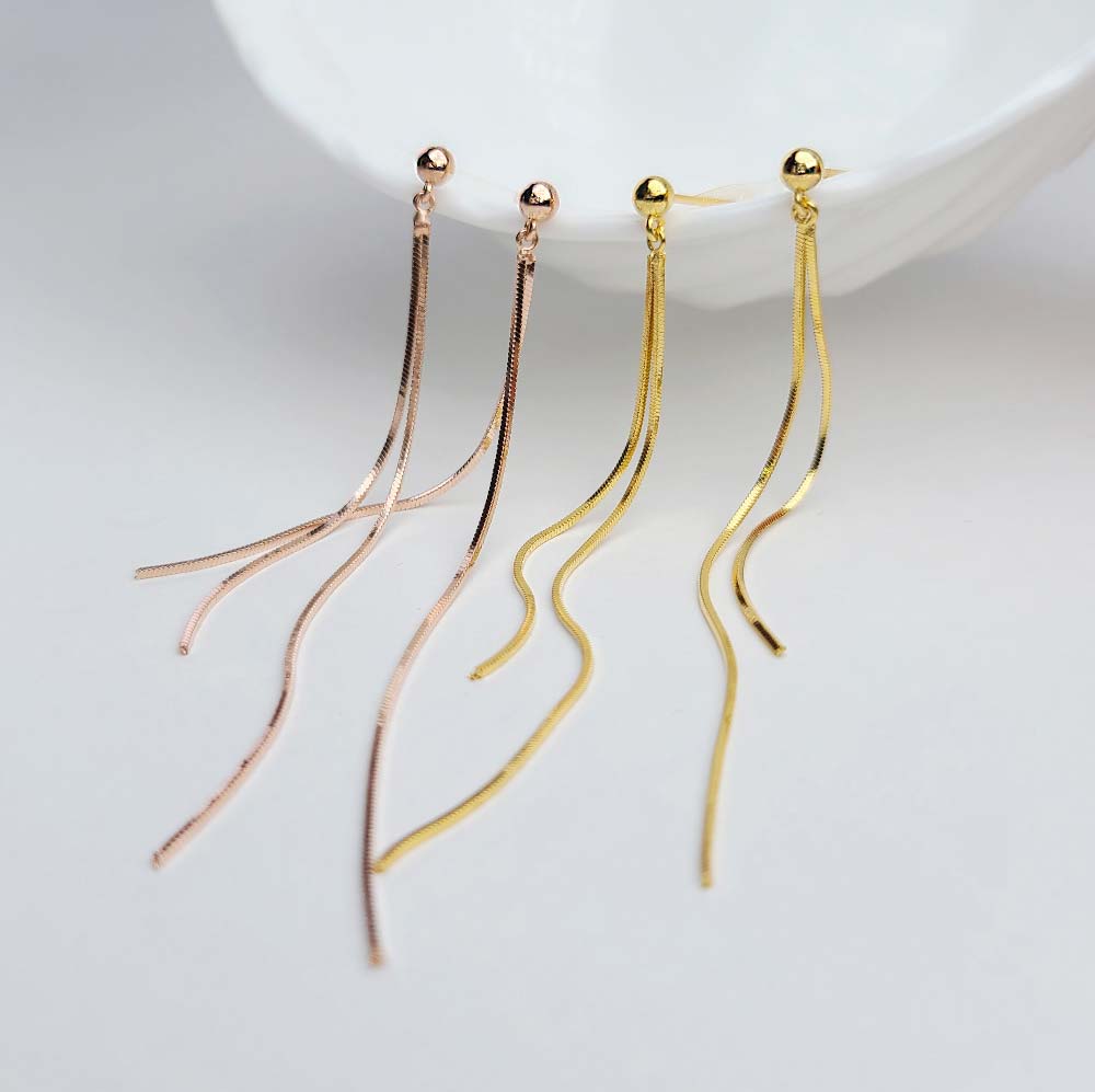 925 Silver 2-Line Ball Snake String Drop Earring - LURUBE