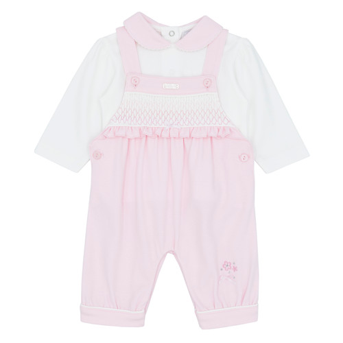 AMORE GIRLS SMOCKED DUNGAREE SET - PINK AMORE GIRLS SMOCKED DUNGAREE SET - PINK