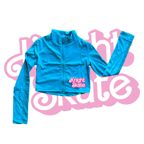 Knight Skate Cropped Zippered Long Sleeve Athletic Top Barbie Movie Inspired Logo