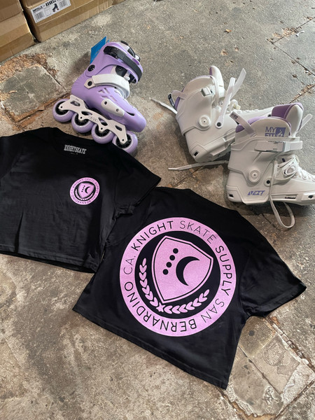 Knight Skate Logo Crop Tee, Lilac, Front/Back