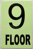 Sign GLOW IN DARK FLOOR NUMBER -THE GLOWMARK LINE (9TH FLOOR)