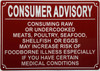 RESTURANT Consumer Advisory Sign