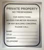 BUILDING ONE (1)  -Private Property - NO TRESPASSING for Inspection, Access, Meter Reading OR Any Building CONCERNS Please Call