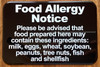 FOOD ALLERGY Restaurant Sign