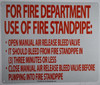 SIGNS FOR FIRE DEPARTMENT USE OF FIRE