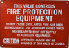 SIGNS FIRE PROTECTION EQUIPMENT CONTROL VALVE SIGN