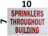 WHITE Sprinkler Throughout Building Sign
