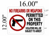 No Firearms or Weapons permitted on this property sign