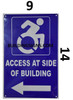 Access at Side of Building Left Arrow Sign (Aluminium Reflective,Rust Free, Blue 9X14)-The Pour Tous Blue LINE