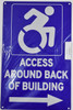 ACCESSIBLE Entrance Around Back of Building Right Arrow Sign (Aluminium Reflective,Rust Free, Blue 9X14)-The Pour Tous Blue LINE
